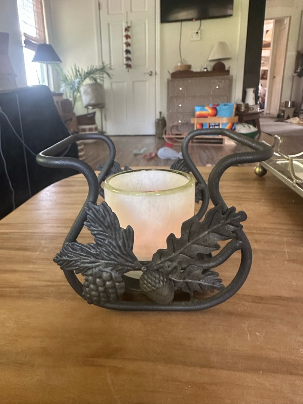 Longaberger Black Metal Acorn Oak Leaf candle holder  candle not included